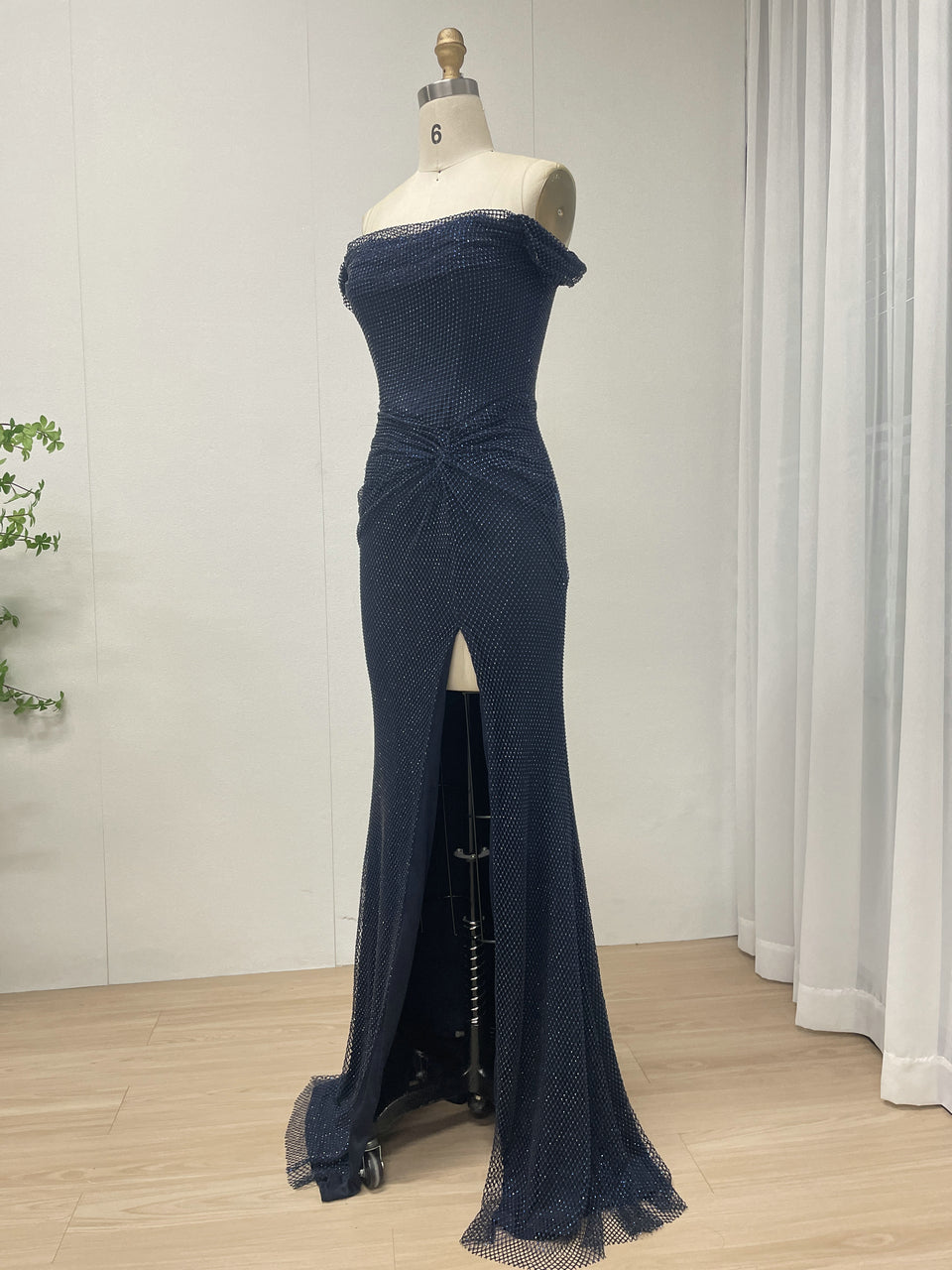 Elegant Off the Shoulder Sexy High Slit Prom Evening Gown for Birthday Wedding Graduation Parties MB40410-2