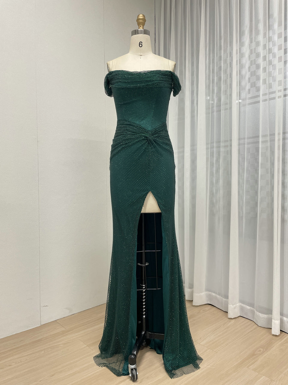 Elegant Off the Shoulder Sexy High Slit Prom Evening Gown for Birthday Wedding Graduation Parties MB40410-2
