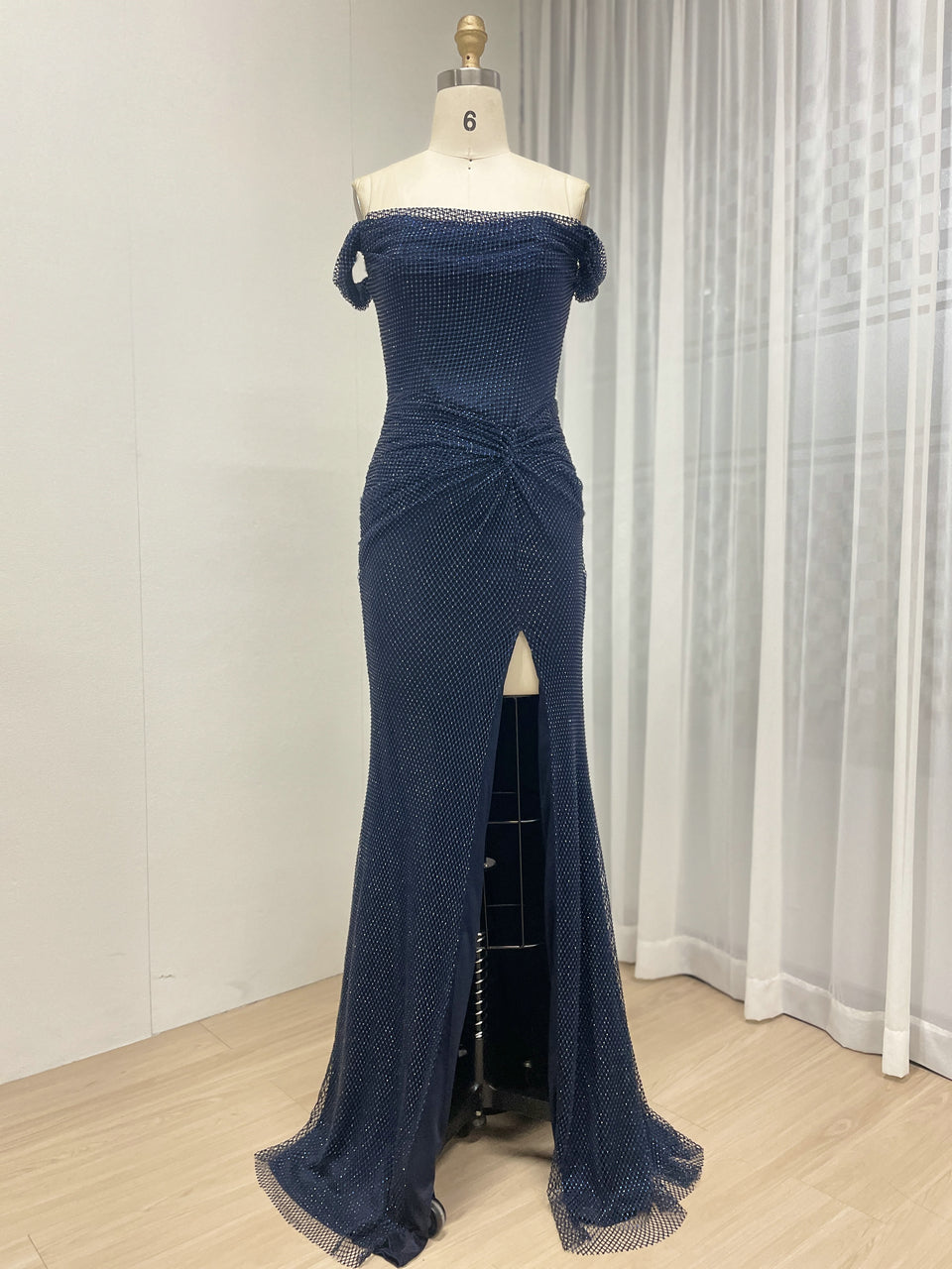 Elegant Off the Shoulder Sexy High Slit Prom Evening Gown for Birthday Wedding Graduation Parties MB40410-2
