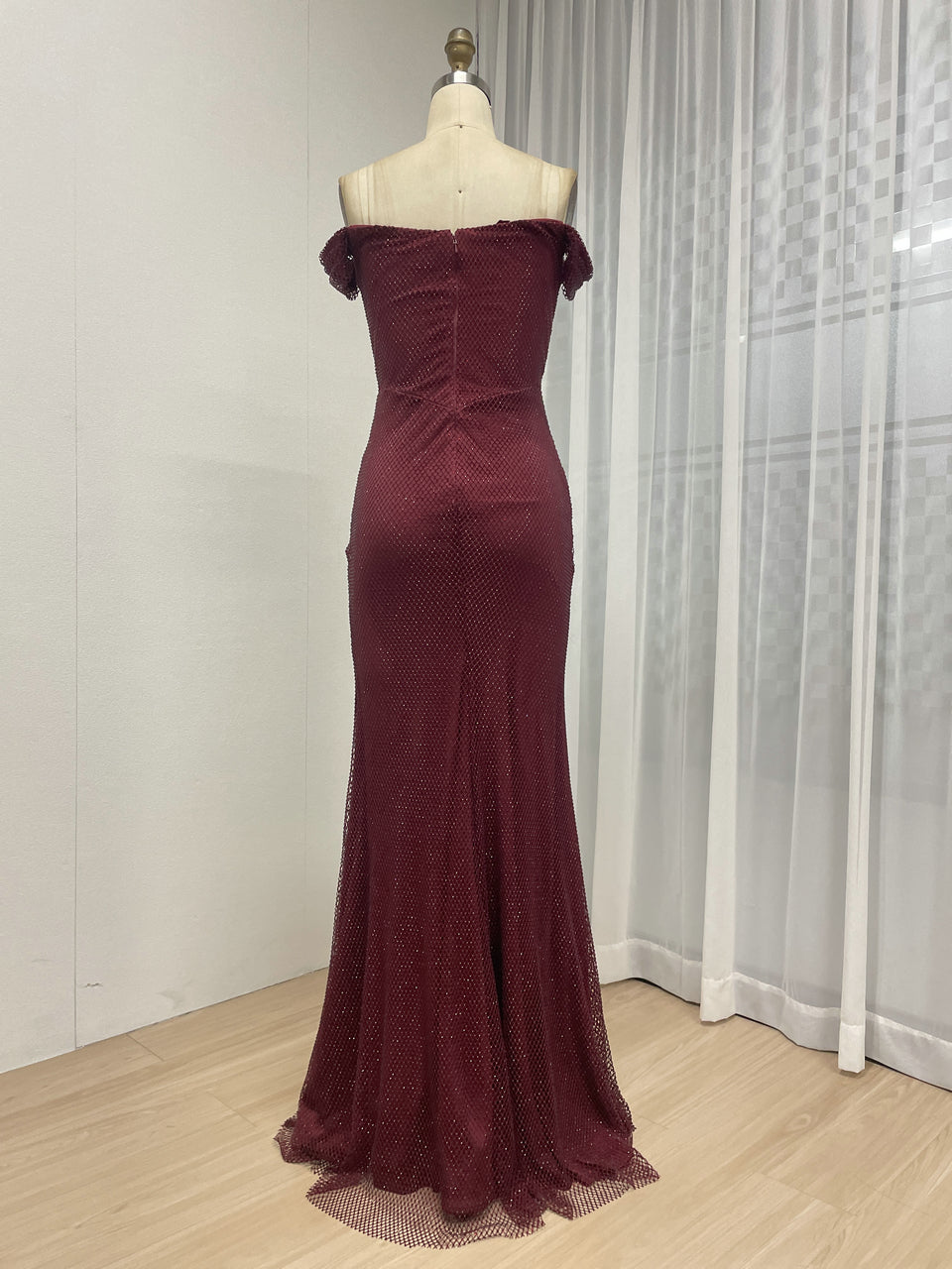 Elegant Off the Shoulder Sexy High Slit Prom Evening Gown for Birthday Wedding Graduation Parties MB40410-2