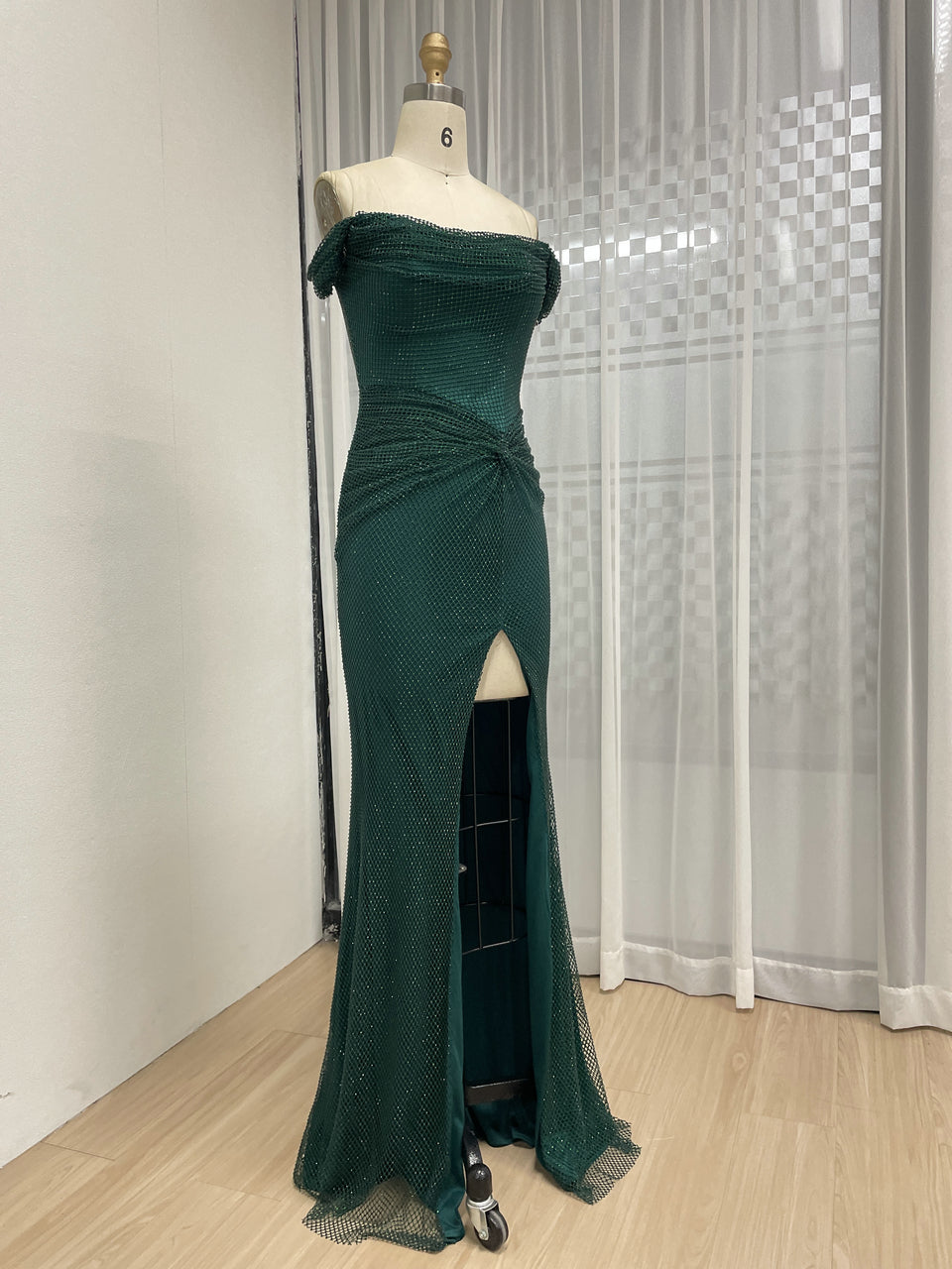 Elegant Off the Shoulder Sexy High Slit Prom Evening Gown for Birthday Wedding Graduation Parties MB40410-2
