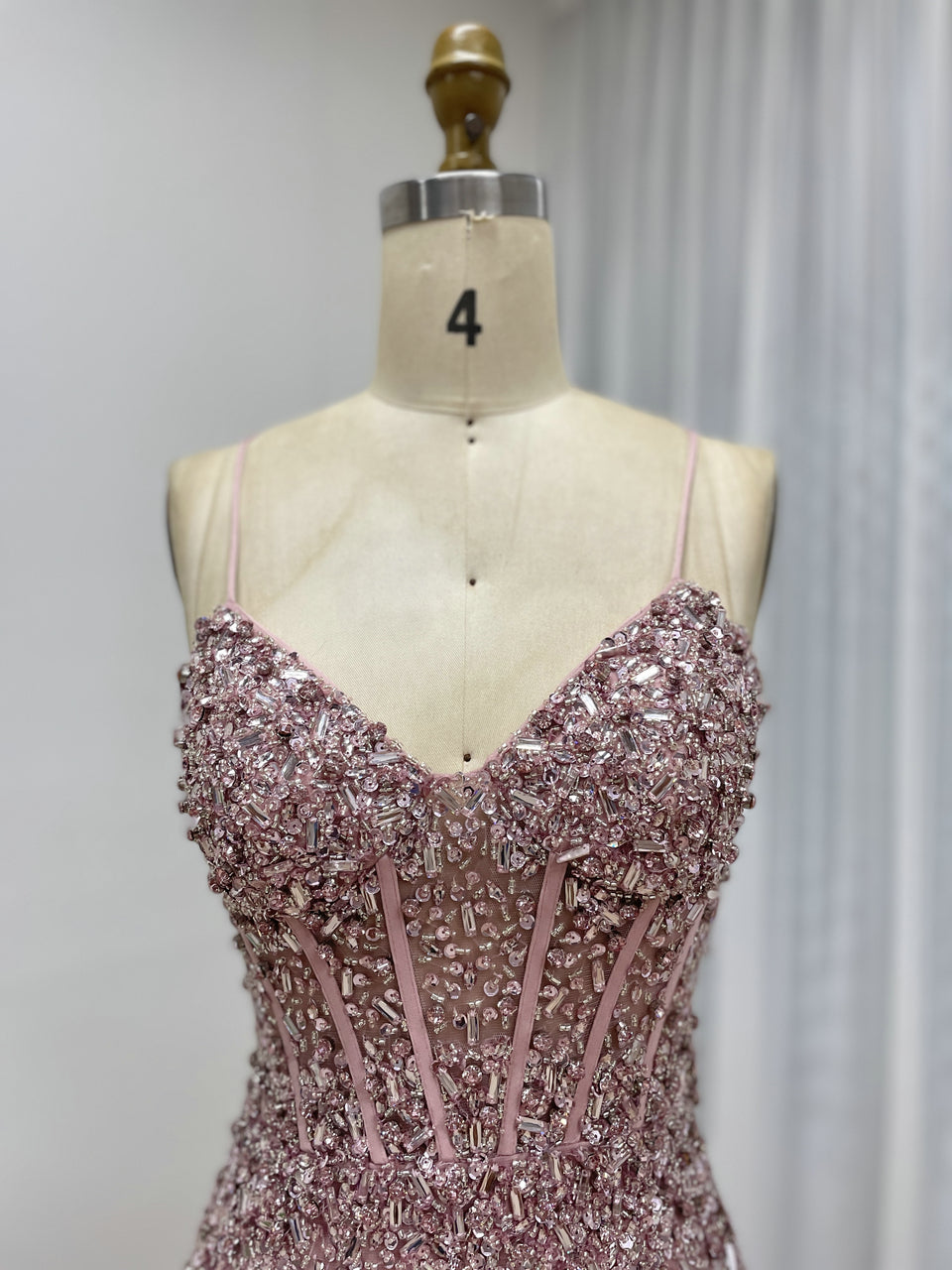 Stunning Pink Prom Dress with Rhinestone Embellishments Long Slit Floor-Length MB40411