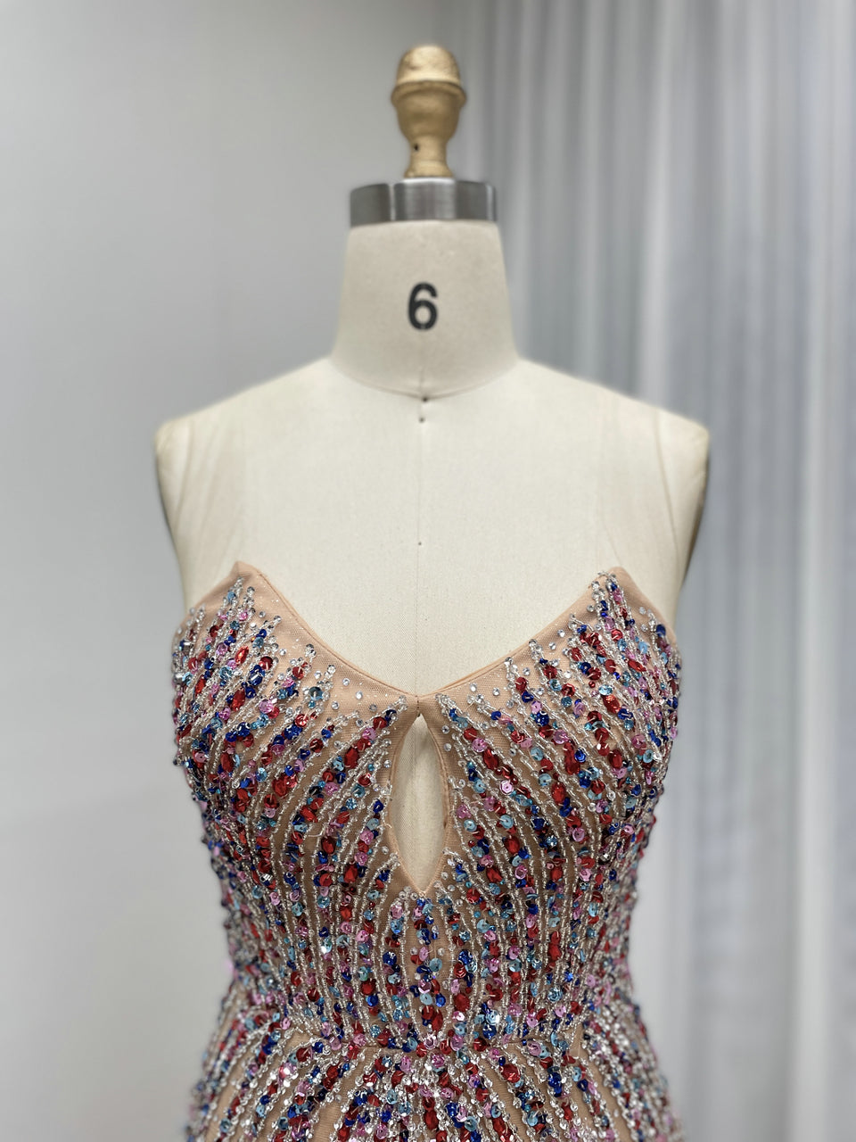 Luxury Multicolor Evening Wear with Beaded Bodice Slit Design Long Train MB40414