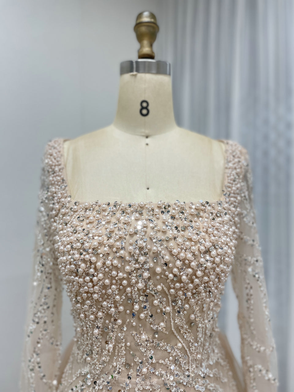 Luxury See Through Sleeves Evening Dress With Intricate Beaded and Back Skirt MB40421