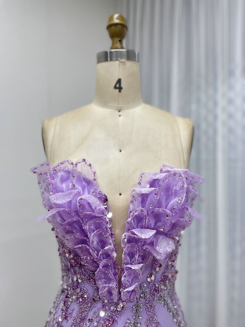 Luxury Lavender Sleeveless Sexy High Slit Evening Gown With 3D Floral MB40422