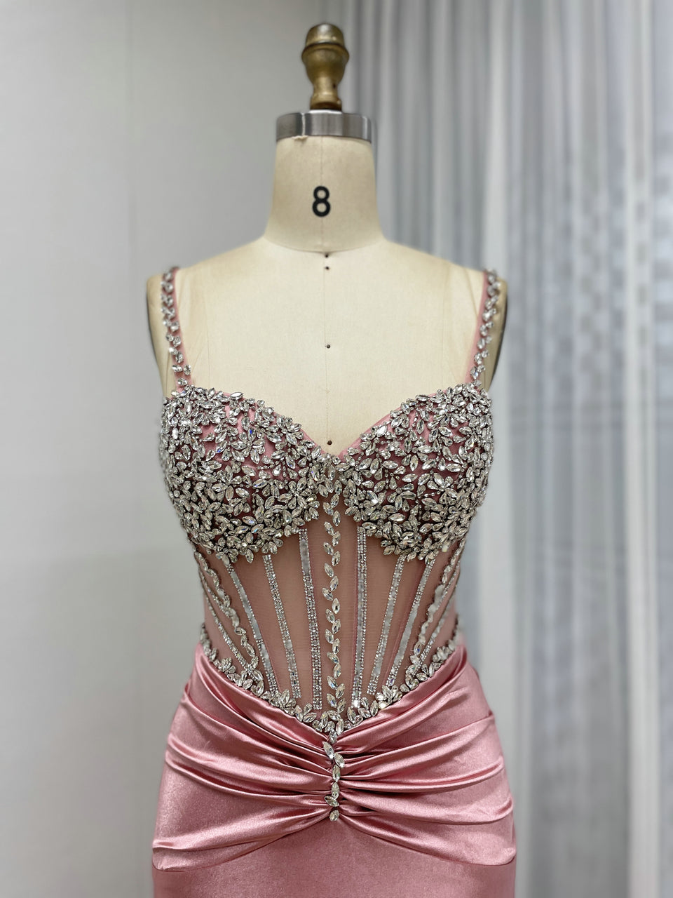 Exquisite Hand Beaded Crystal Diamond Sexy Spaghetti Strap Mermaid Prom Evening Gown MB40423