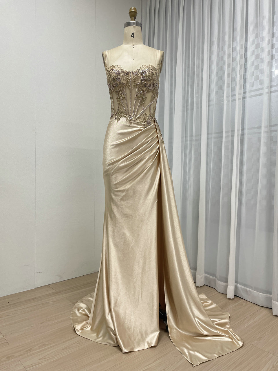 Sexy High Slit Mermaid Evening Dress Beautiful 3D Floral Embroidery With Graceful Side Skirt MB40424