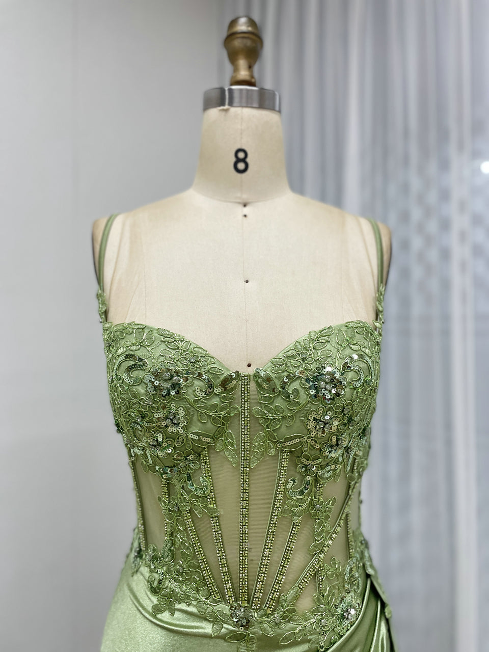 Sexy High Slit Mermaid Evening Dress Beautiful 3D Floral Embroidery With Graceful Side Skirt MB40424