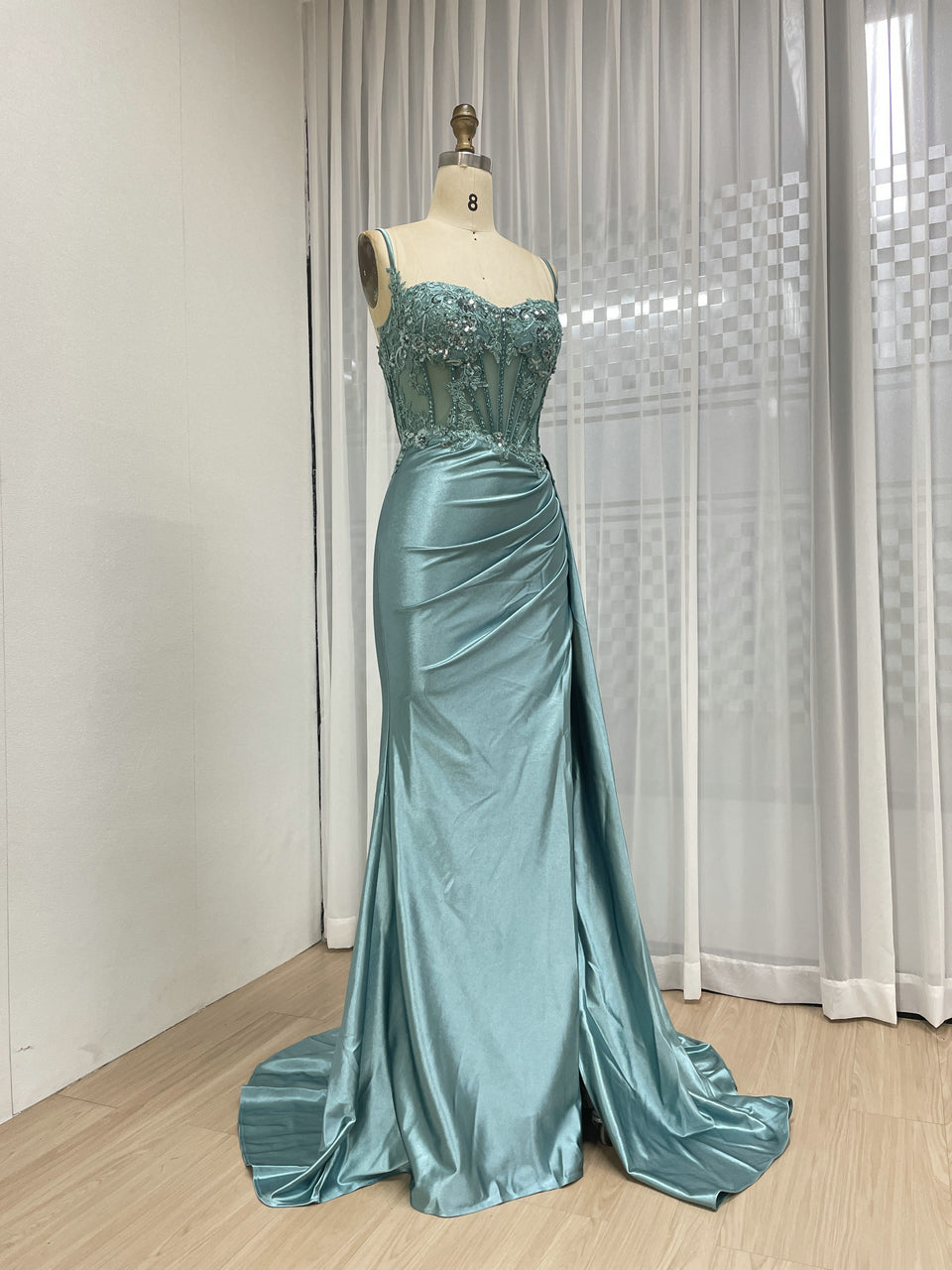 Sexy High Slit Mermaid Evening Dress Beautiful 3D Floral Embroidery With Graceful Side Skirt MB40424