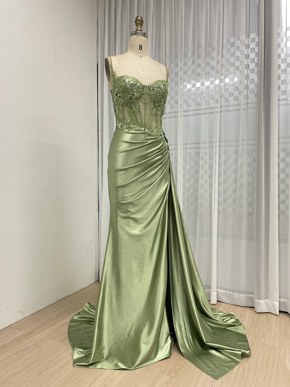 Sexy High Slit Mermaid Evening Dress Beautiful 3D Floral Embroidery With Graceful Side Skirt MB40424