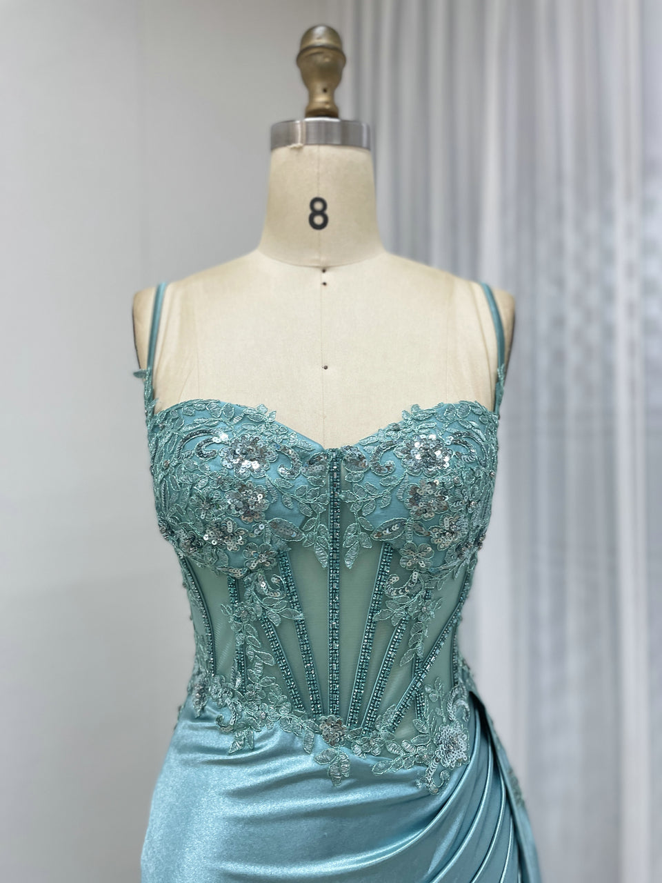 Sexy High Slit Mermaid Evening Dress Beautiful 3D Floral Embroidery With Graceful Side Skirt MB40424