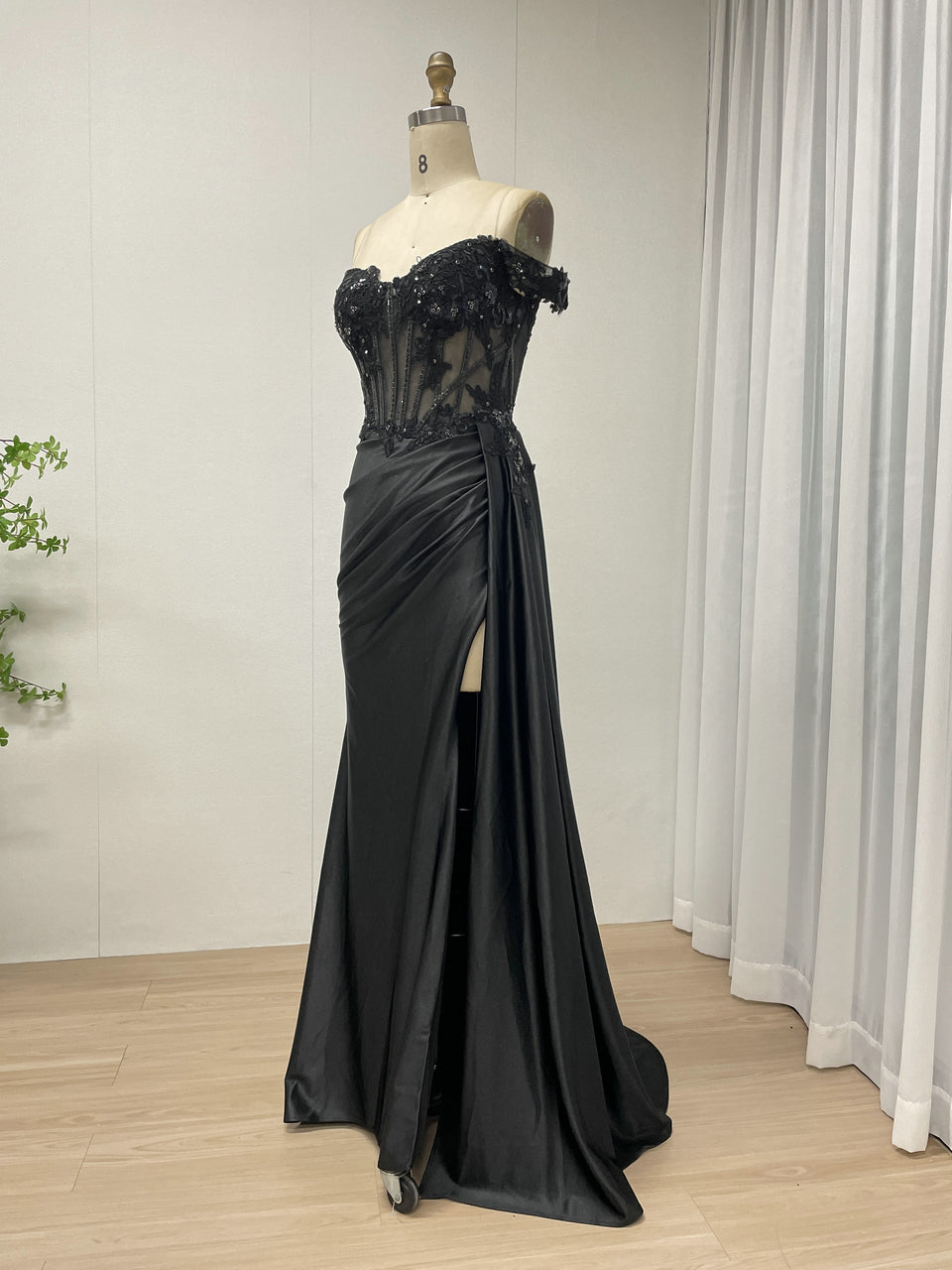 Elegant Off the Shoulder Sexy High Slit Evening Gown With Graceful Side Skirt MB40425