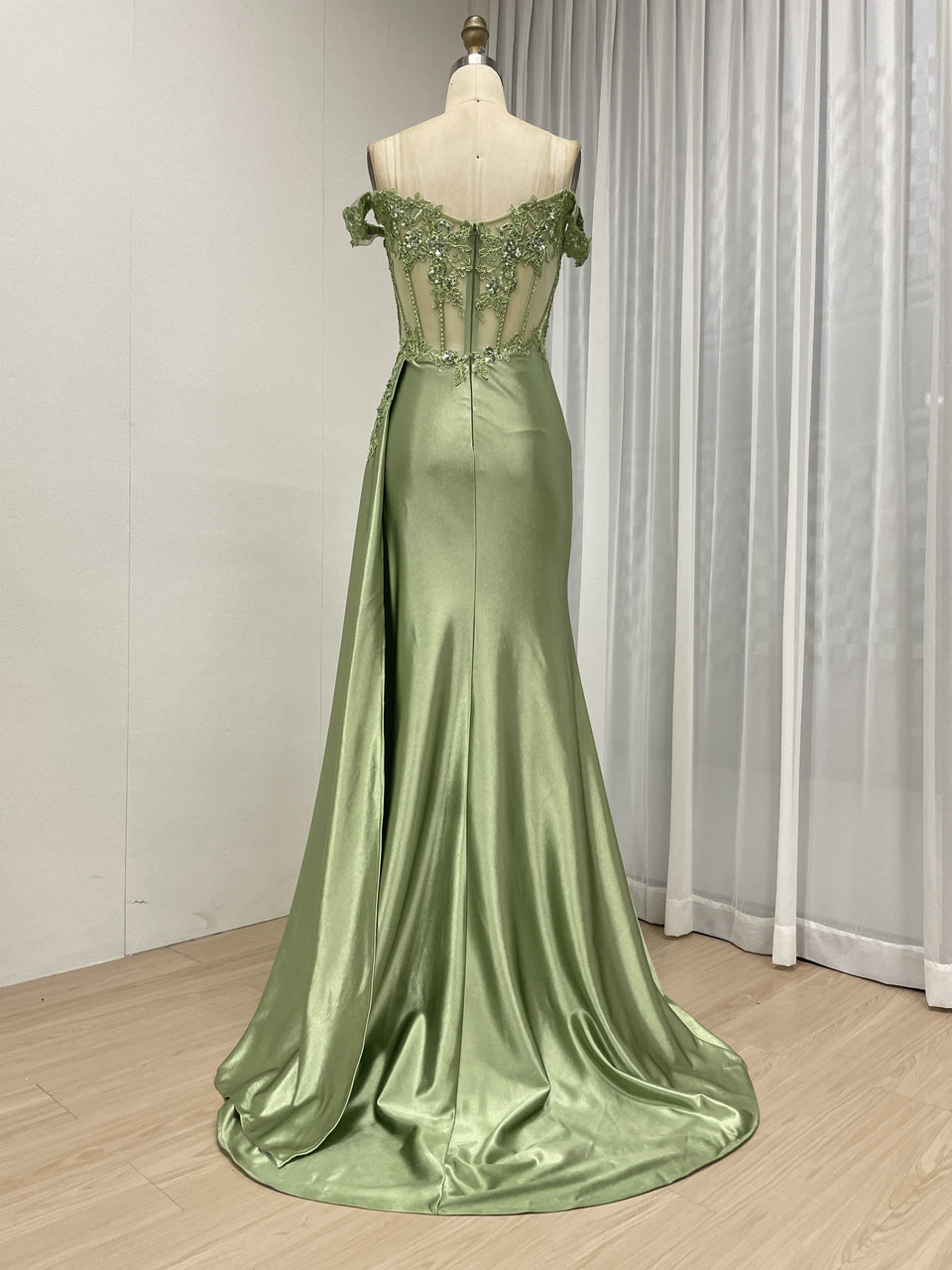 Elegant Off the Shoulder Sexy High Slit Evening Gown With Graceful Side Skirt MB40425
