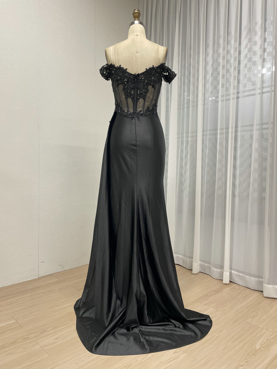 Elegant Off the Shoulder Sexy High Slit Evening Gown With Graceful Side Skirt MB40425
