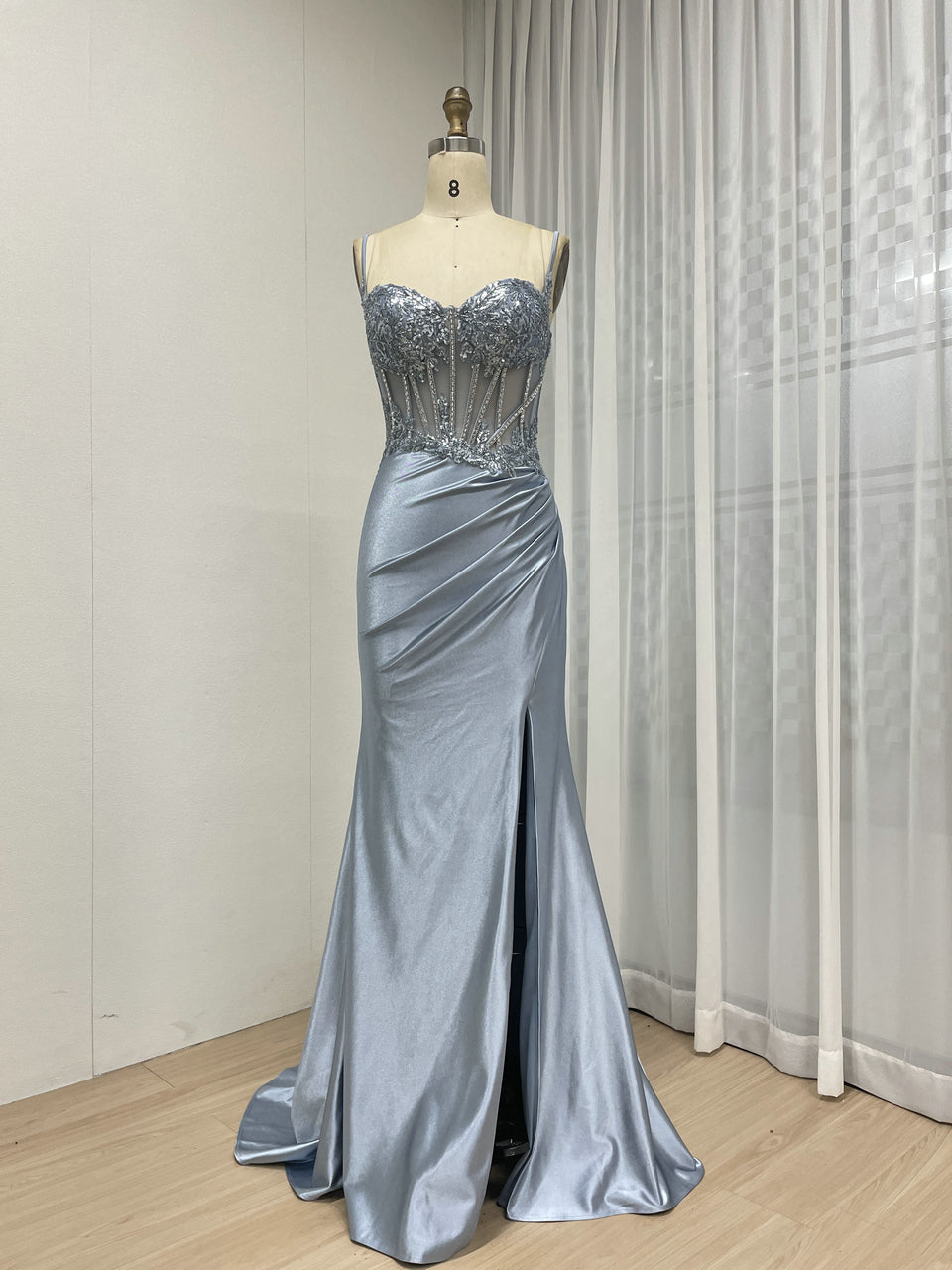 Stylish Mermaid Prom Evening Gown With Sexy High Slit 3D Floral Embroidery for Party MB40426