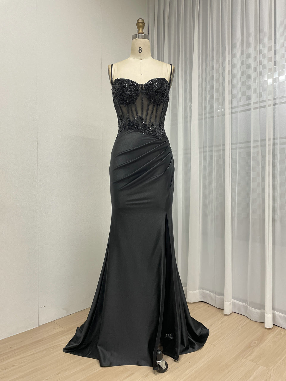 Stylish Mermaid Prom Evening Gown With Sexy High Slit 3D Floral Embroidery for Party MB40426