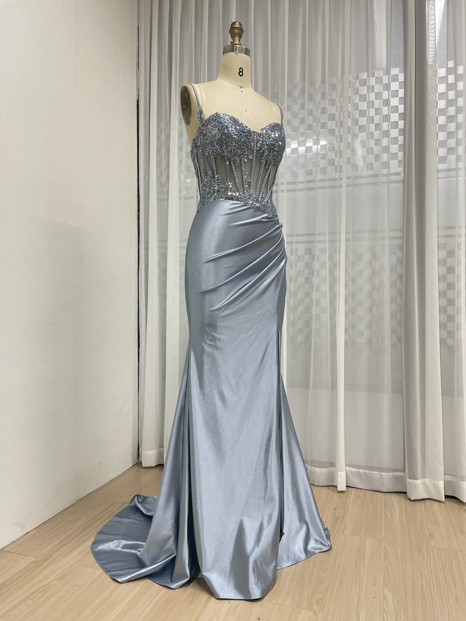 Stylish Mermaid Prom Evening Gown With Sexy High Slit 3D Floral Embroidery for Party MB40426