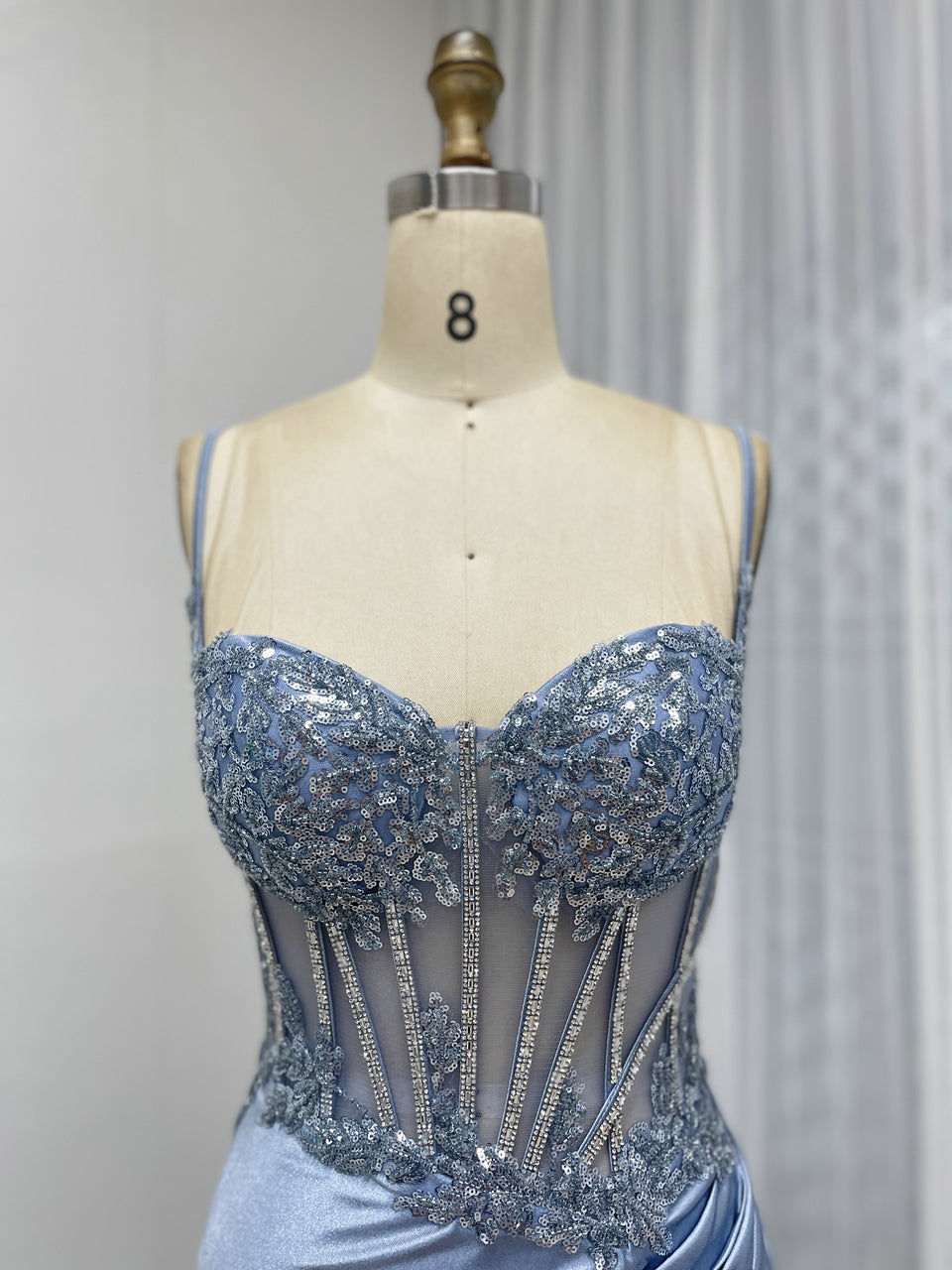 Stylish Mermaid Prom Evening Gown With Sexy High Slit 3D Floral Embroidery for Party MB40426