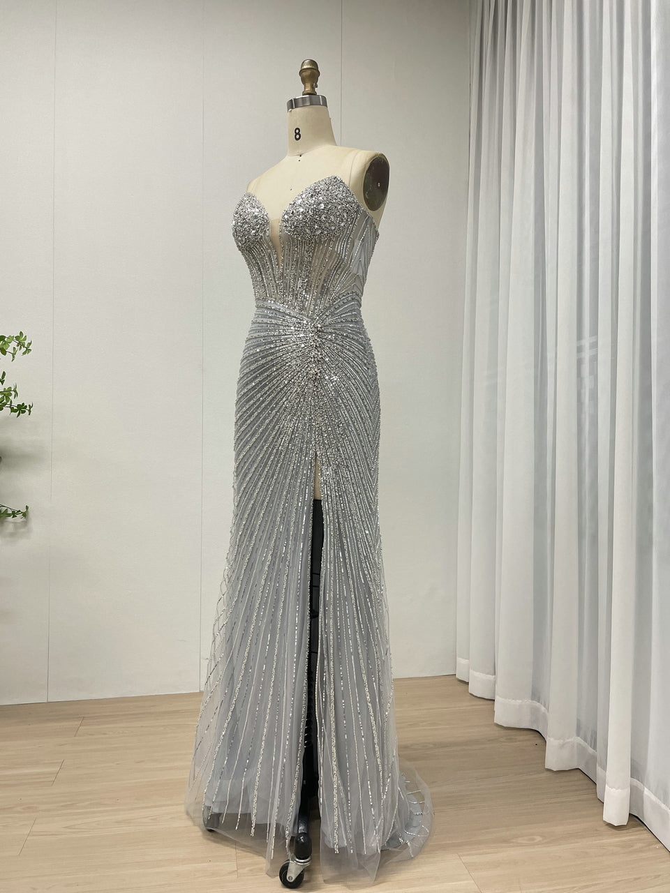 Sexy Sleeveless V Neck Embellished Beautiful Sparkly Beaded With Evening Gown for Prom and Banquet MB40430