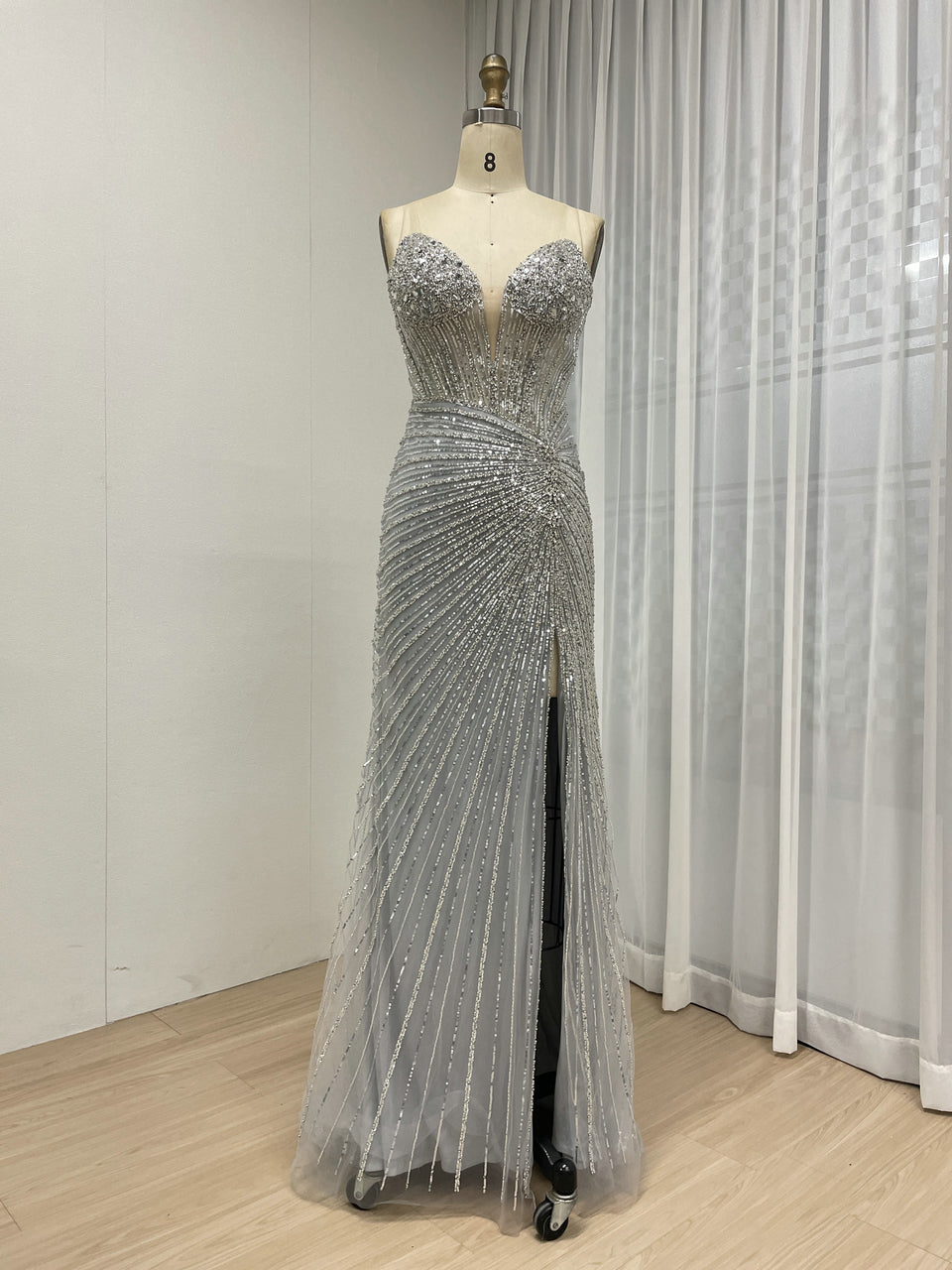 Sexy Sleeveless V Neck Embellished Beautiful Sparkly Beaded With Evening Gown for Prom and Banquet MB40430