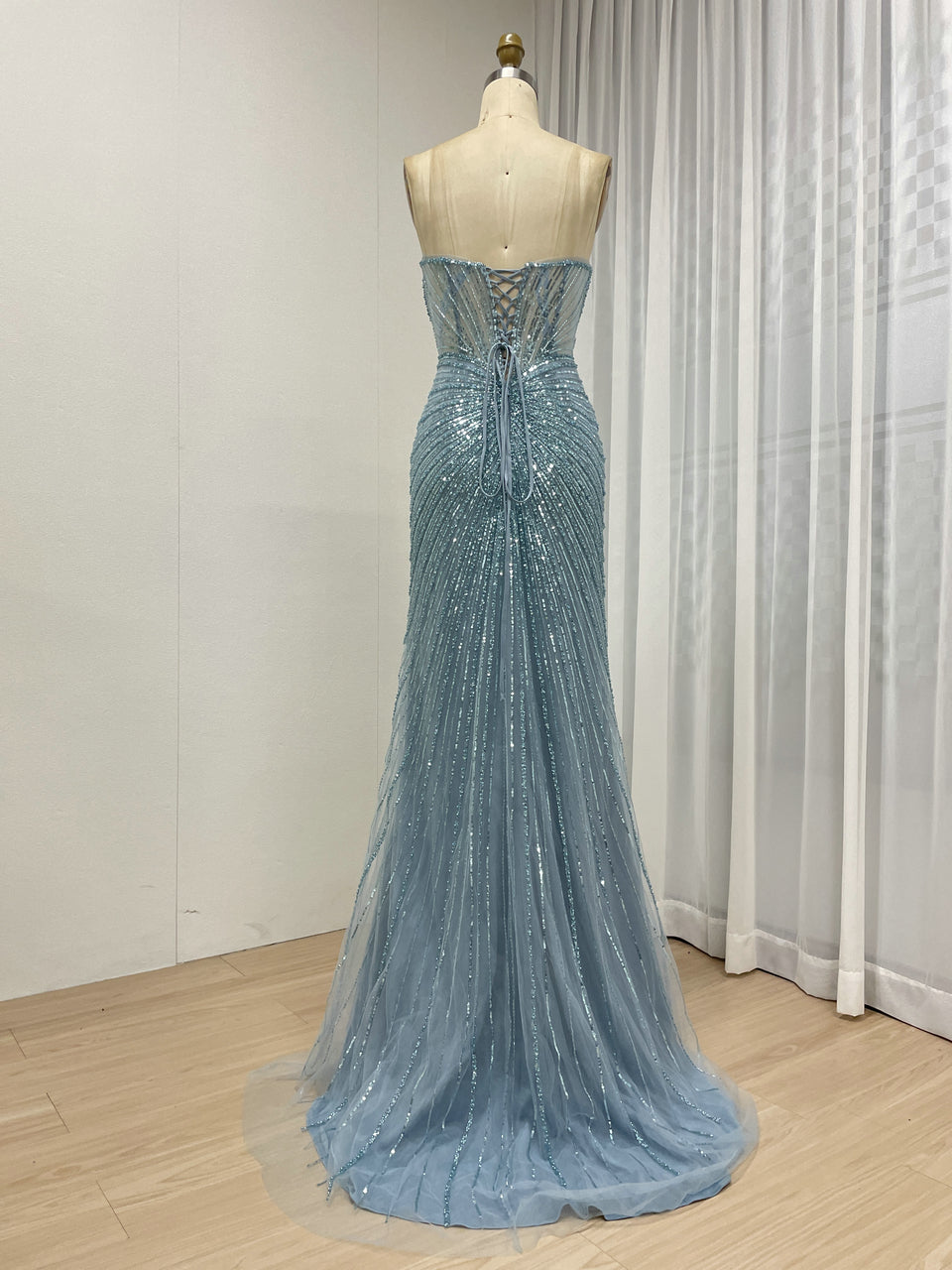 Sexy Sleeveless V Neck Embellished Beautiful Sparkly Beaded With Evening Gown for Prom and Banquet MB40430