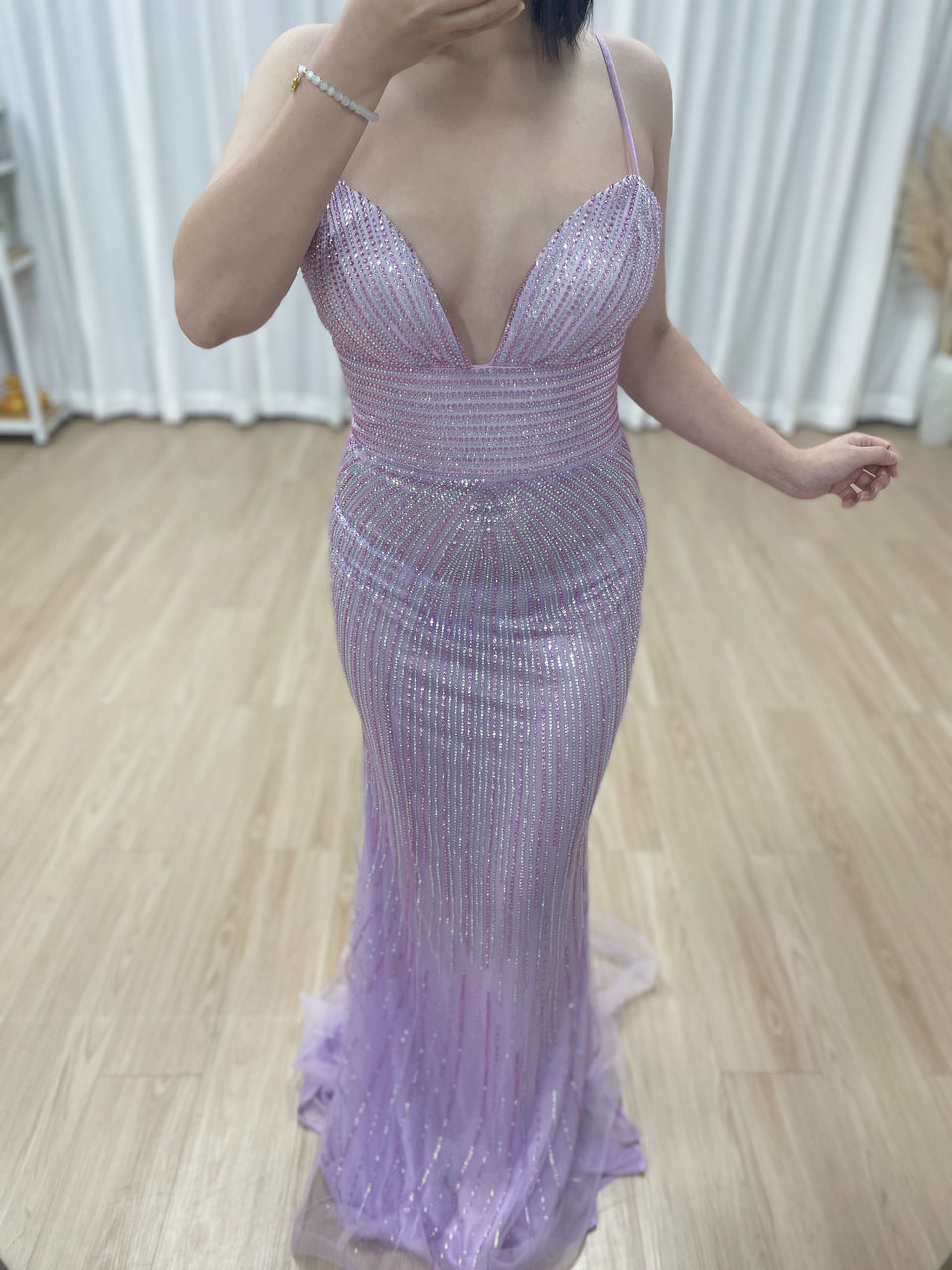 Sexy Spaghetti Strap Low BackV Neck Mermaid Evening Dress for Party MB40433