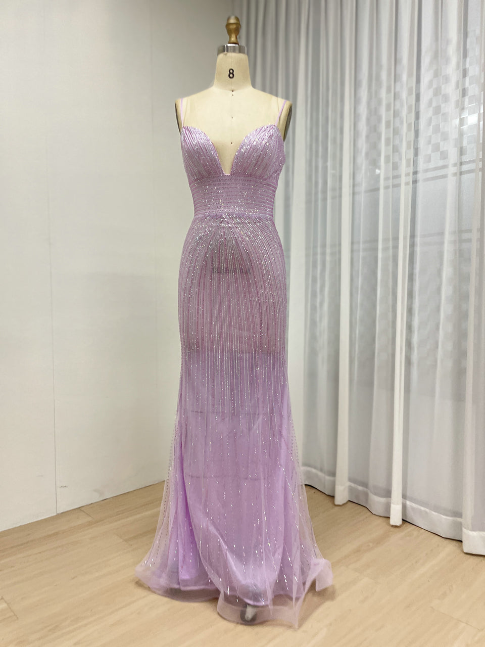 Sexy Spaghetti Strap Low BackV Neck Mermaid Evening Dress for Party MB40433