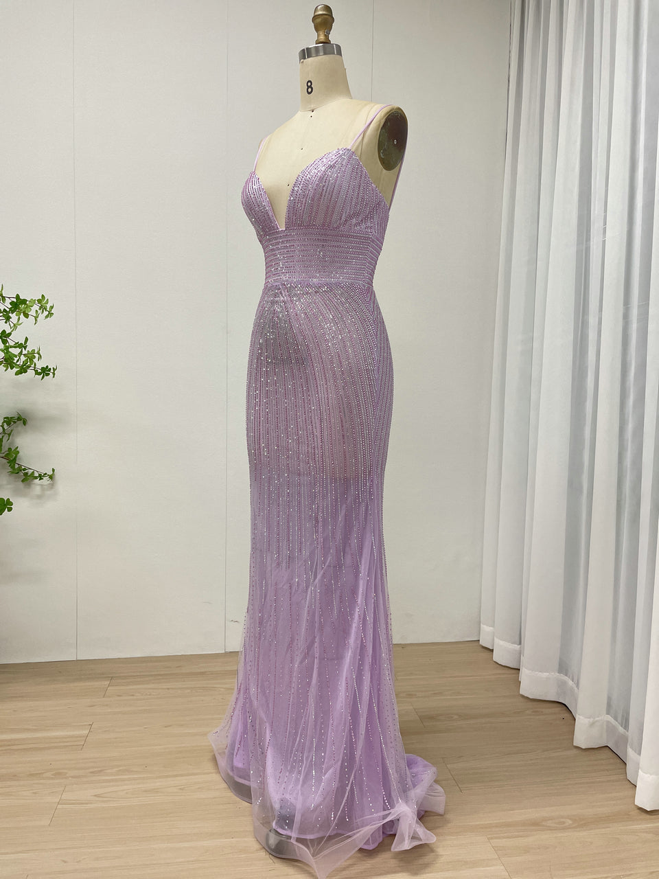 Sexy Spaghetti Strap Low BackV Neck Mermaid Evening Dress for Party MB40433