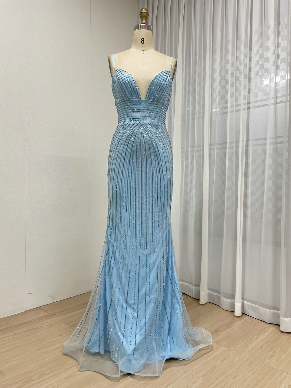 Sexy Spaghetti Strap Low BackV Neck Mermaid Evening Dress for Party MB40433