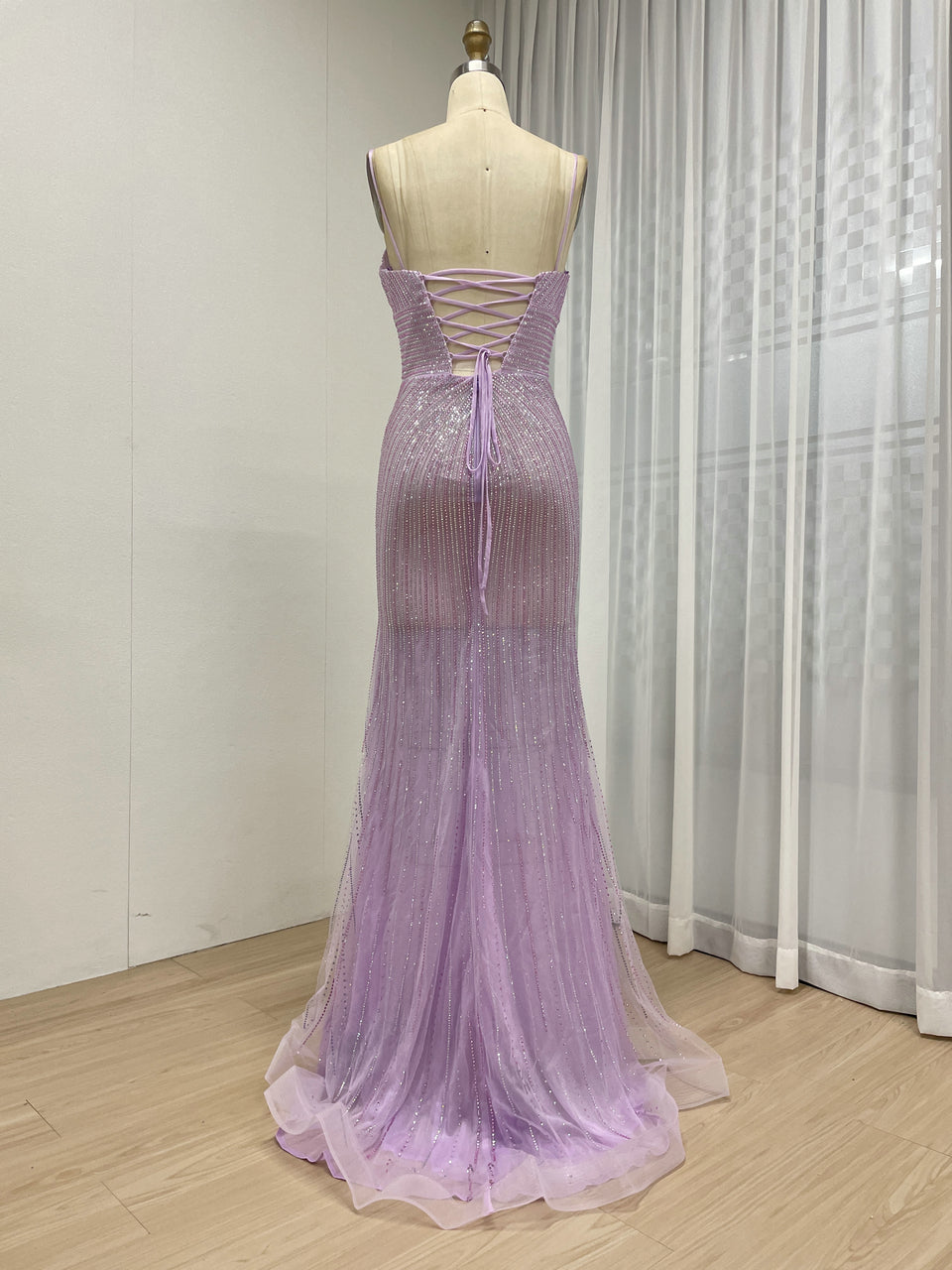 Sexy Spaghetti Strap Low BackV Neck Mermaid Evening Dress for Party MB40433