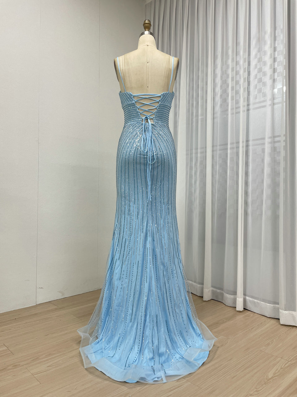 Sexy Spaghetti Strap Low BackV Neck Mermaid Evening Dress for Party MB40433