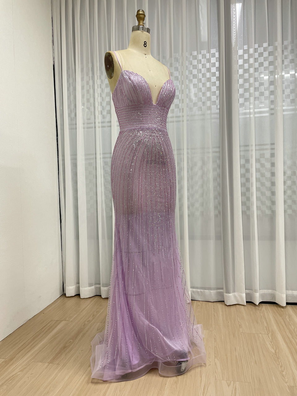 Sexy Spaghetti Strap Low BackV Neck Mermaid Evening Dress for Party MB40433