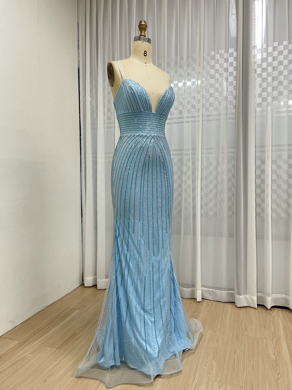 Sexy Spaghetti Strap Low BackV Neck Mermaid Evening Dress for Party MB40433