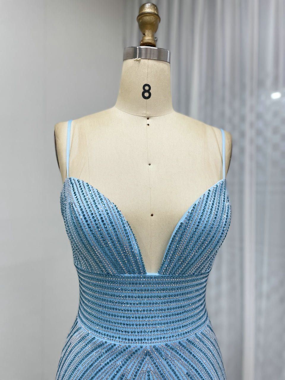 Sexy Spaghetti Strap Low BackV Neck Mermaid Evening Dress for Party MB40433
