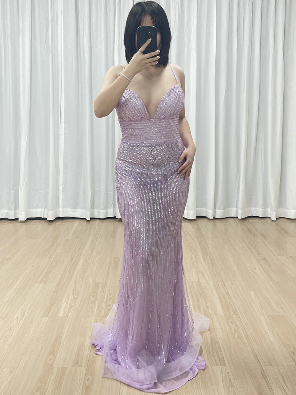 Sexy Spaghetti Strap Low BackV Neck Mermaid Evening Dress for Party MB40433