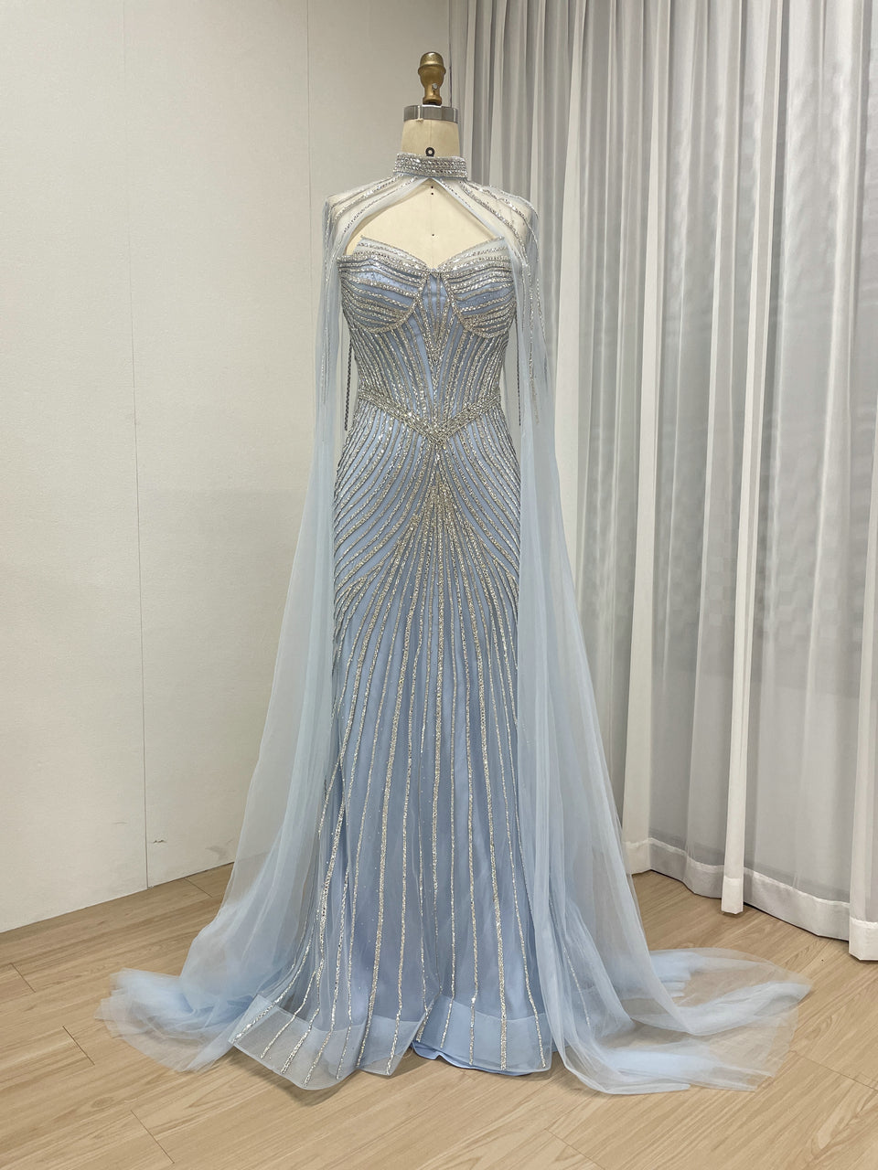 Luxurious Exquisite Beaded Crystal Prom Evening Gown With Elegant Cap Sleeve for Formal Occasion MB40435