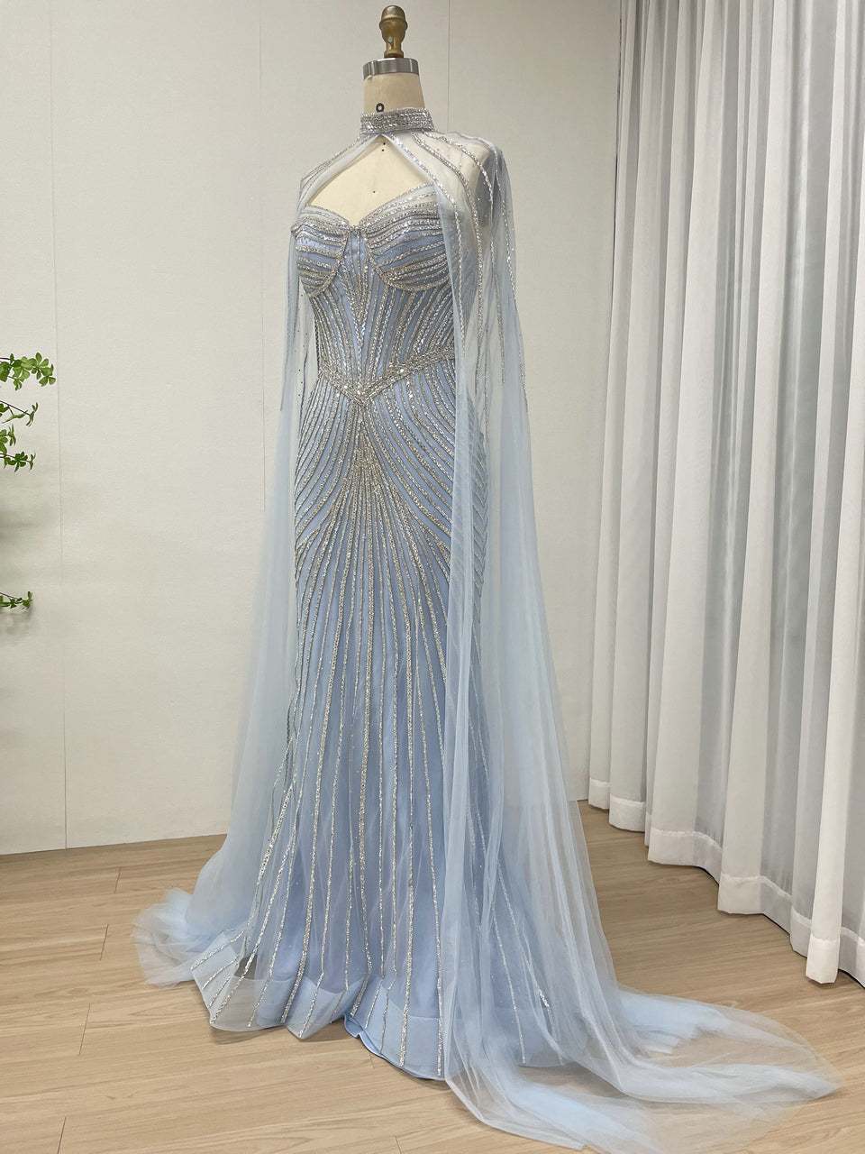 Luxurious Exquisite Beaded Crystal Prom Evening Gown With Elegant Cap Sleeve for Formal Occasion MB40435