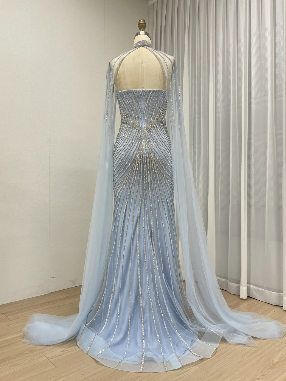 Luxurious Exquisite Beaded Crystal Prom Evening Gown With Elegant Cap Sleeve for Formal Occasion MB40435