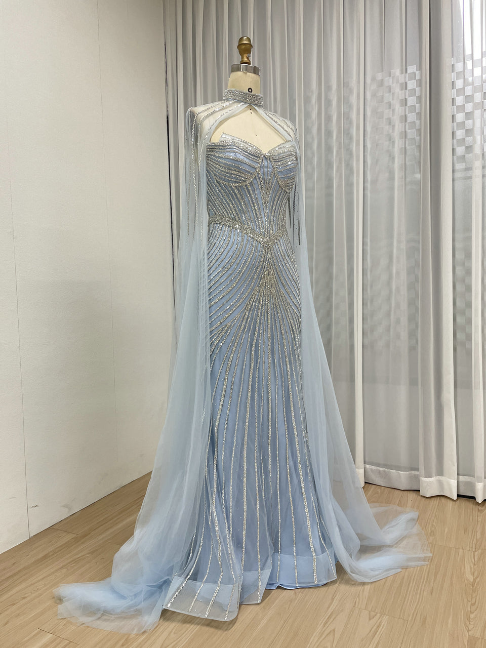 Luxurious Exquisite Beaded Crystal Prom Evening Gown With Elegant Cap Sleeve for Formal Occasion MB40435
