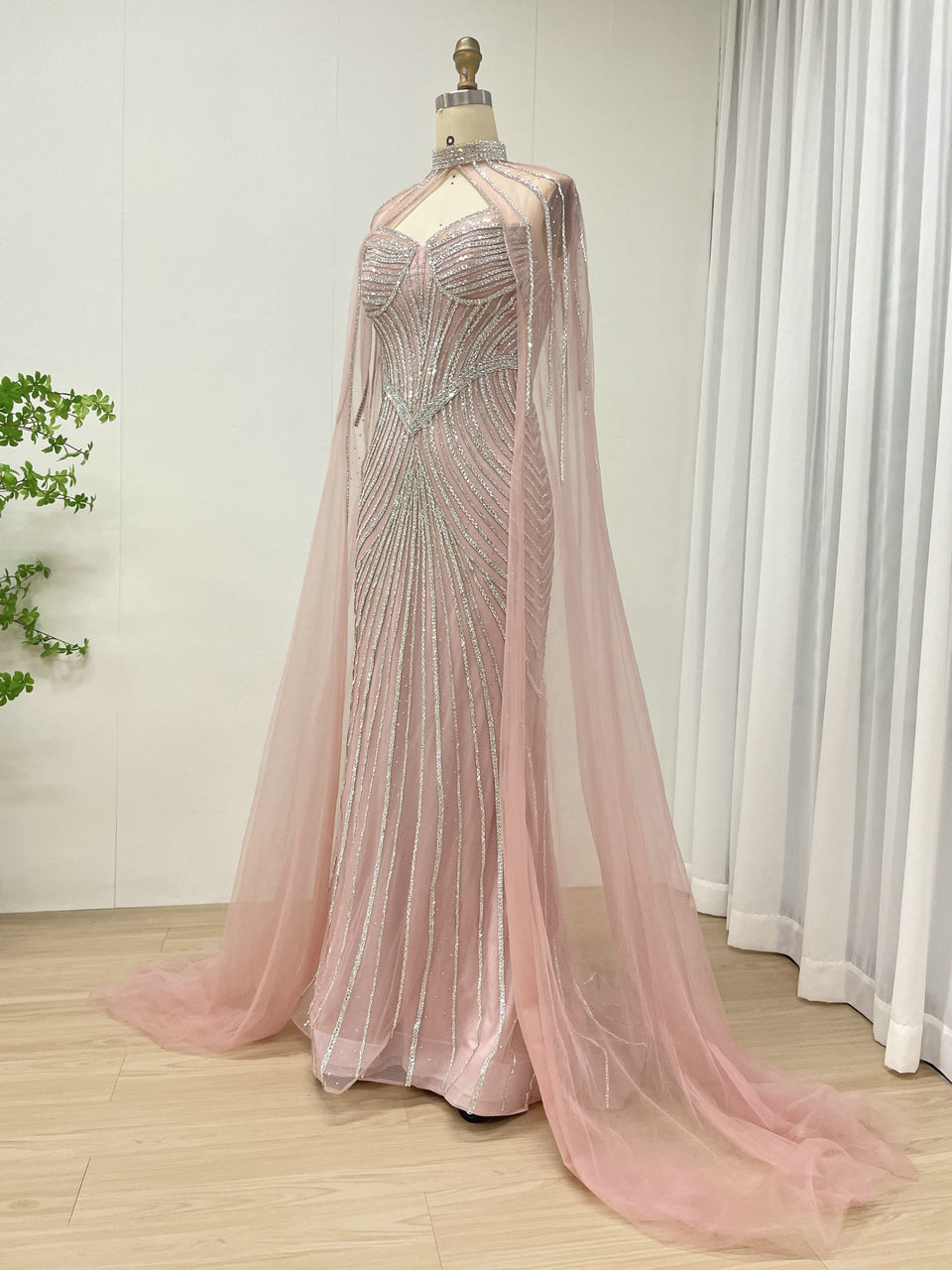Luxurious Exquisite Beaded Crystal Prom Evening Gown With Elegant Cap Sleeve for Formal Occasion MB40435