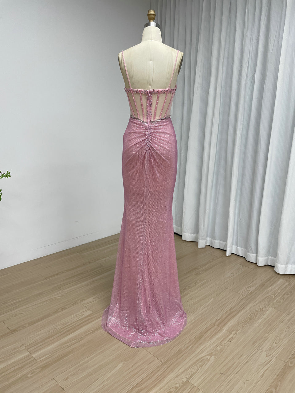 Luxury Gold Beaded Corset Evening Gown Sleeveless Sparkle Prom Dress MB40481