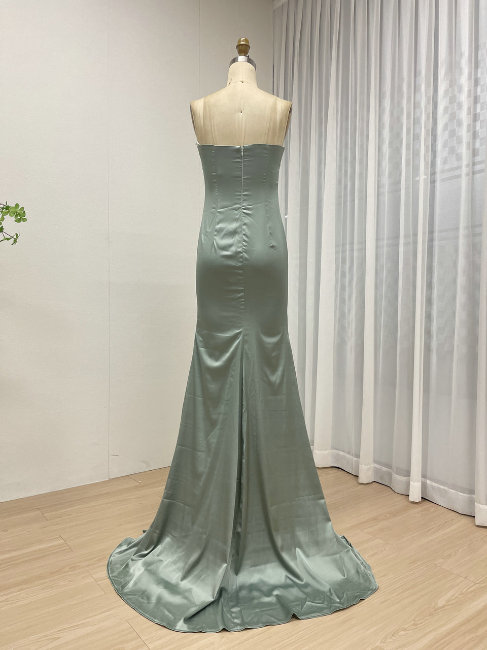 Sage Green Formal Satin Maxi Dress - Strapless Mermaid Gown MC20015-3
