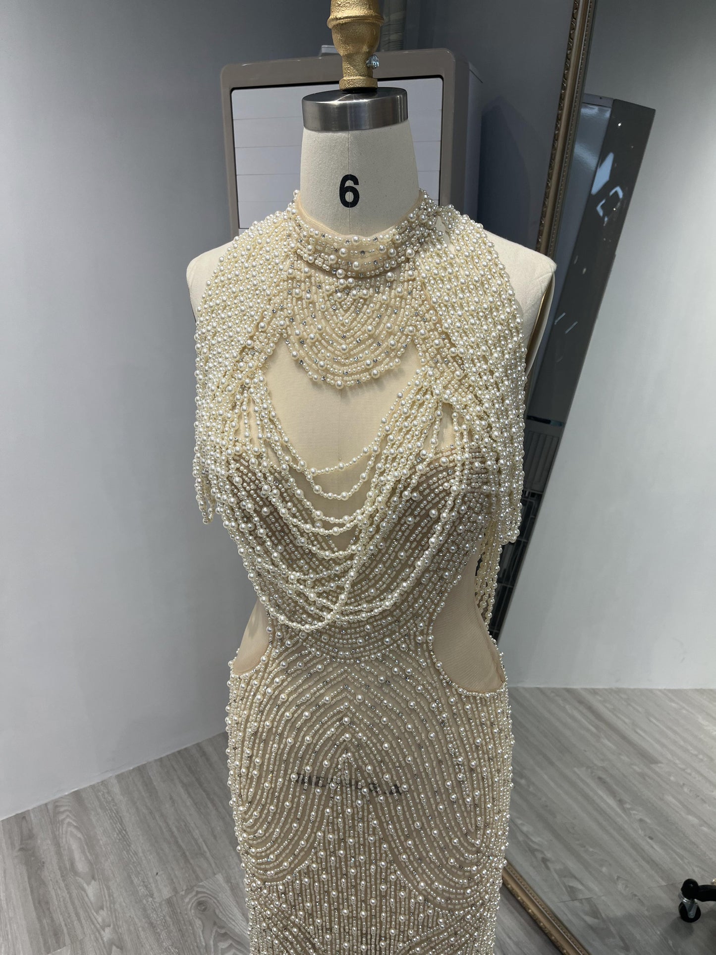 Luxury Handmade Beading Wedding Party Evening Dress Red Carpet Glam Formal Dress MC20025