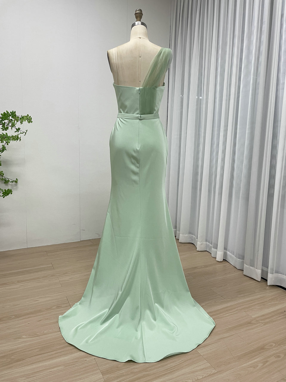 Mint One-Shoulder Tulle Mermaid Evening Gown - Formal Prom Dress MC20072