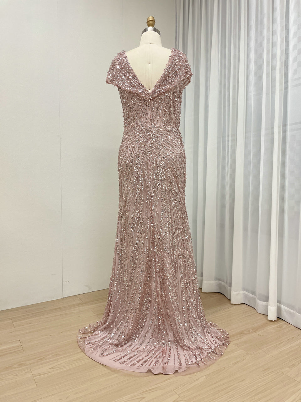 Art Deco Geometric Beaded Off-The-Shoulder Evening Gown MC20073