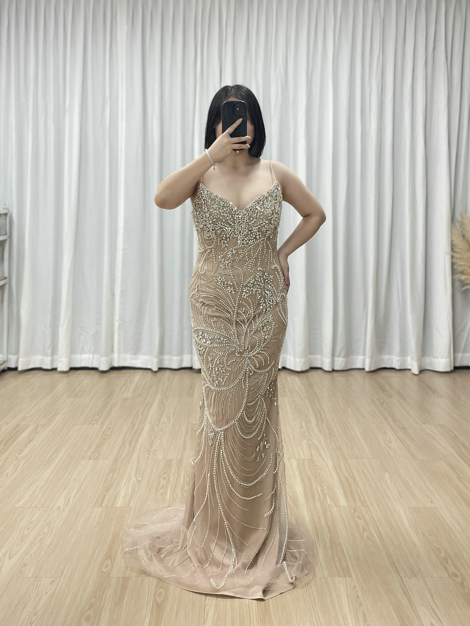 Elegant Champagne Haute Couture Evening Gown Exclusive Formal Party Wedding Guest Dress MC20108