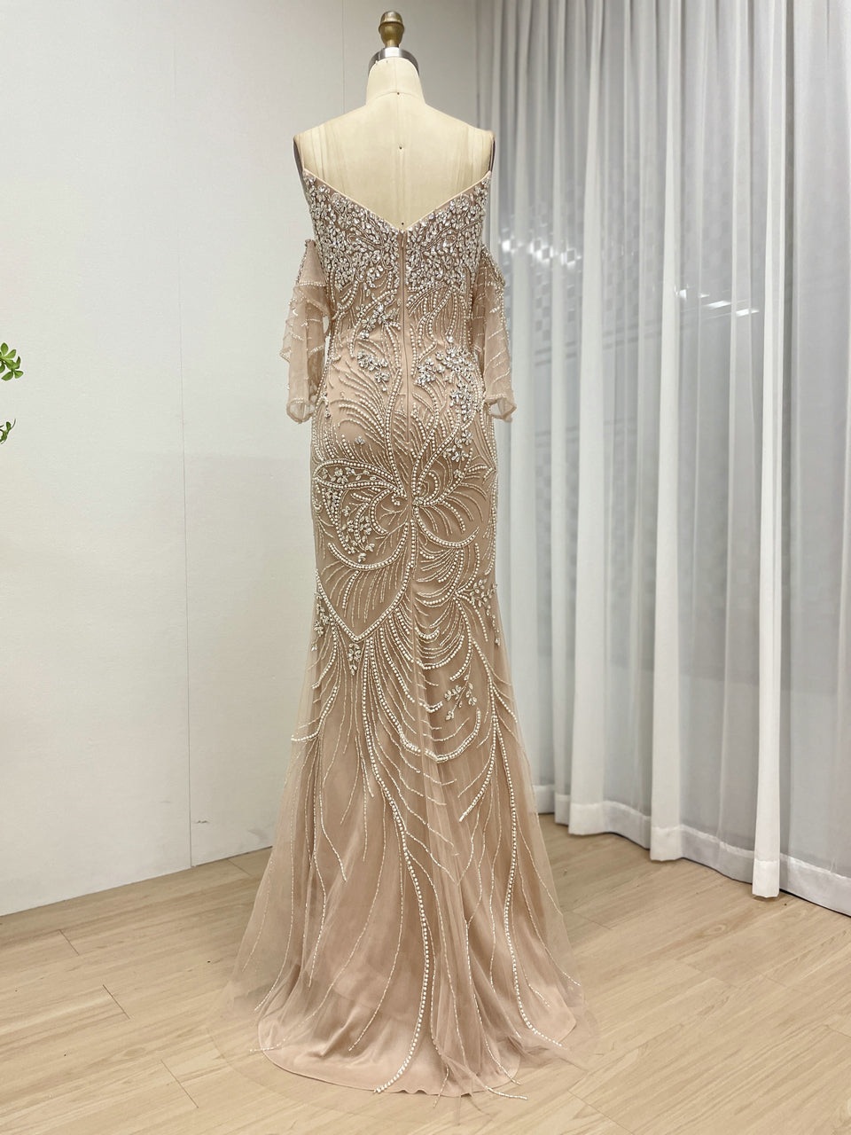 Elegant Champagne Haute Couture Evening Gown Exclusive Formal Party Wedding Guest Dress MC20108
