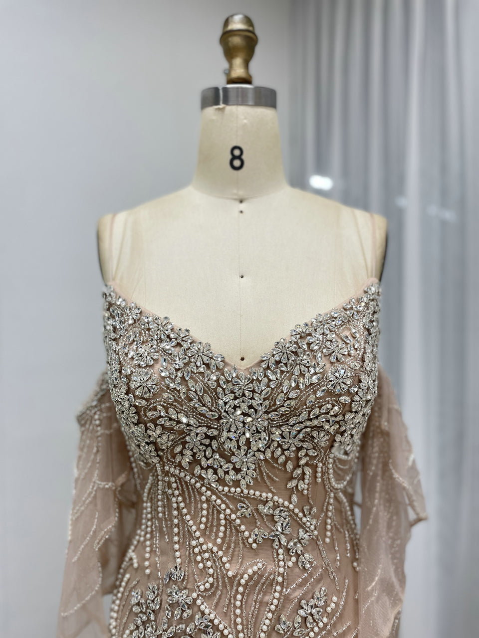 Elegant Champagne Haute Couture Evening Gown Exclusive Formal Party Wedding Guest Dress MC20108