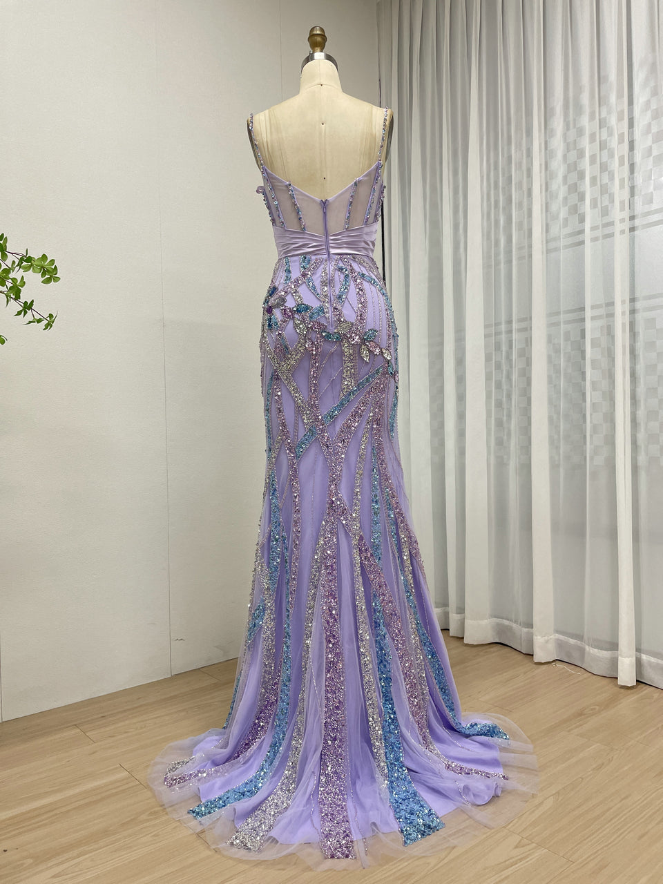 Lavender Iridescent Beading Mermaid Prom Dress - Butterfly Corset Pageant MC20112