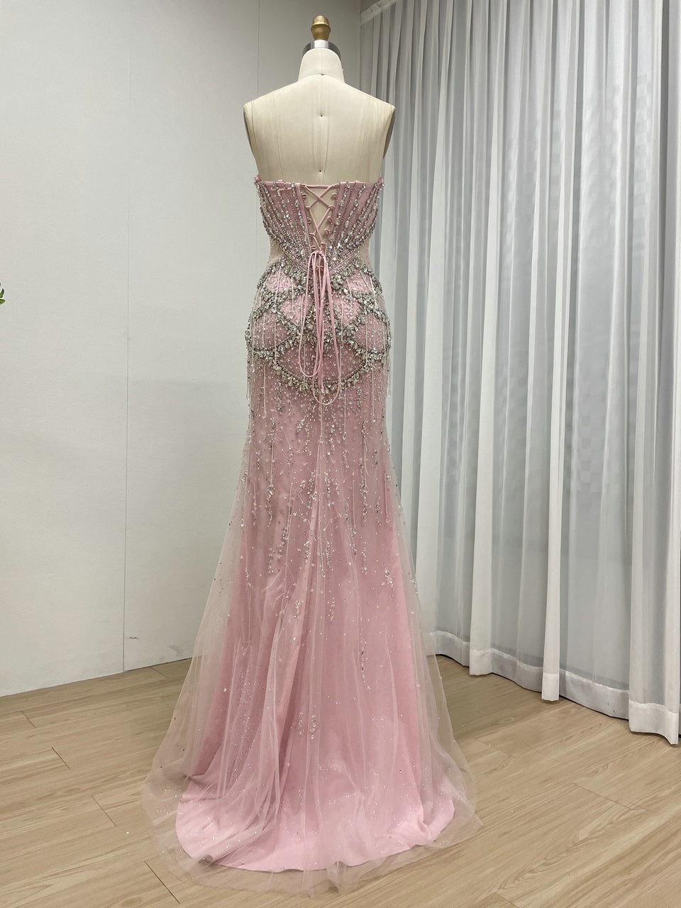 Pink Beaded Mermaid Prom Dress - Sparkly Sleeveless Evening Gown MC20126